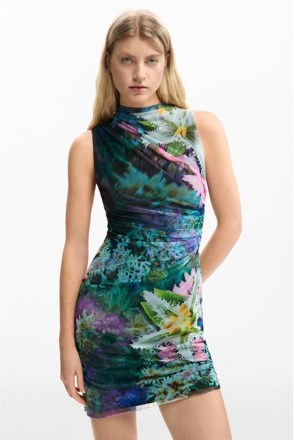 Desigual gebloemde cocktailjurk donkergroen