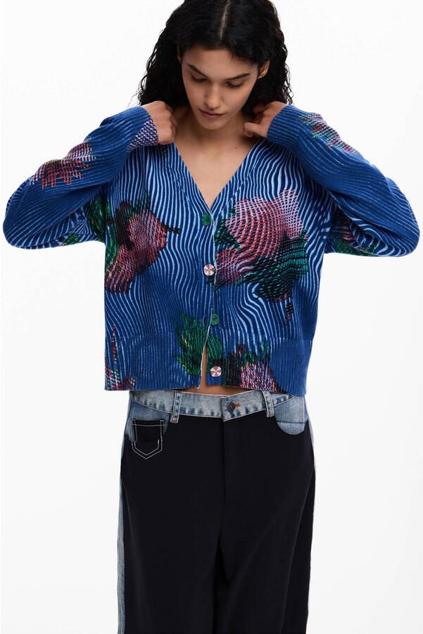 Desigual gebloemde gebreid vest blauw