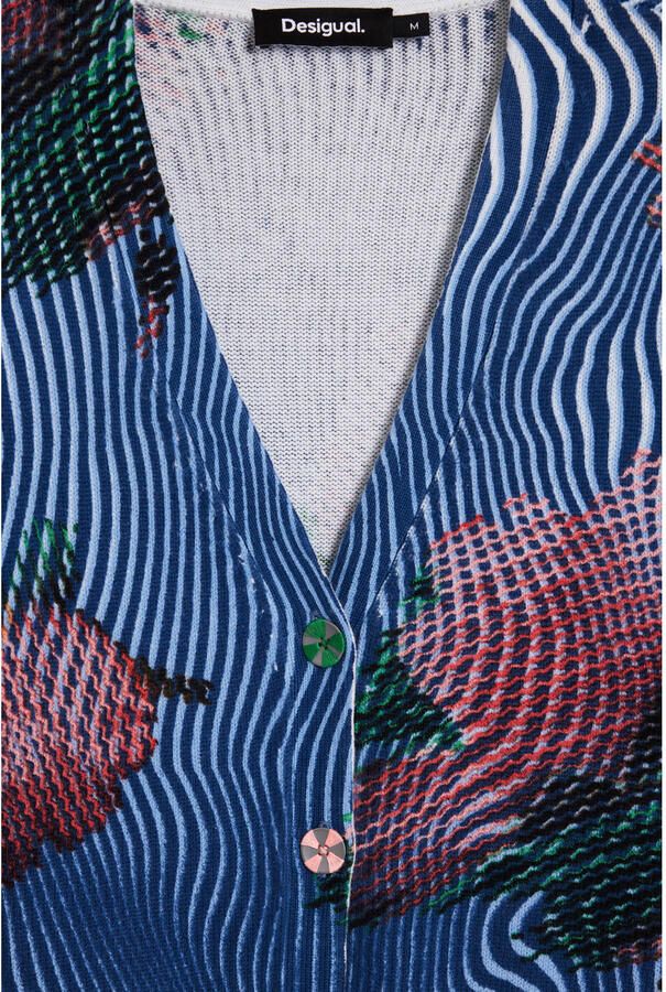 Desigual gebloemde gebreid vest blauw - Foto 2