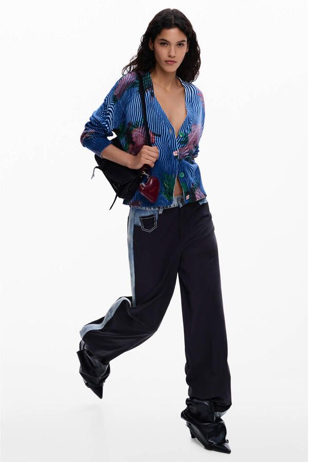 Desigual gebloemde gebreid vest blauw - Foto 3