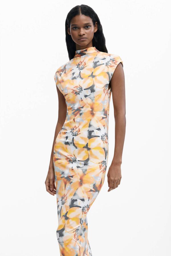 Desigual gebloemde midi jurk oranje