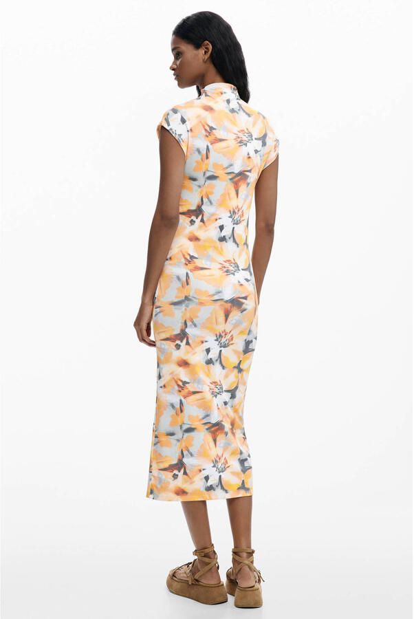 Desigual gebloemde midi jurk oranje - Foto 3