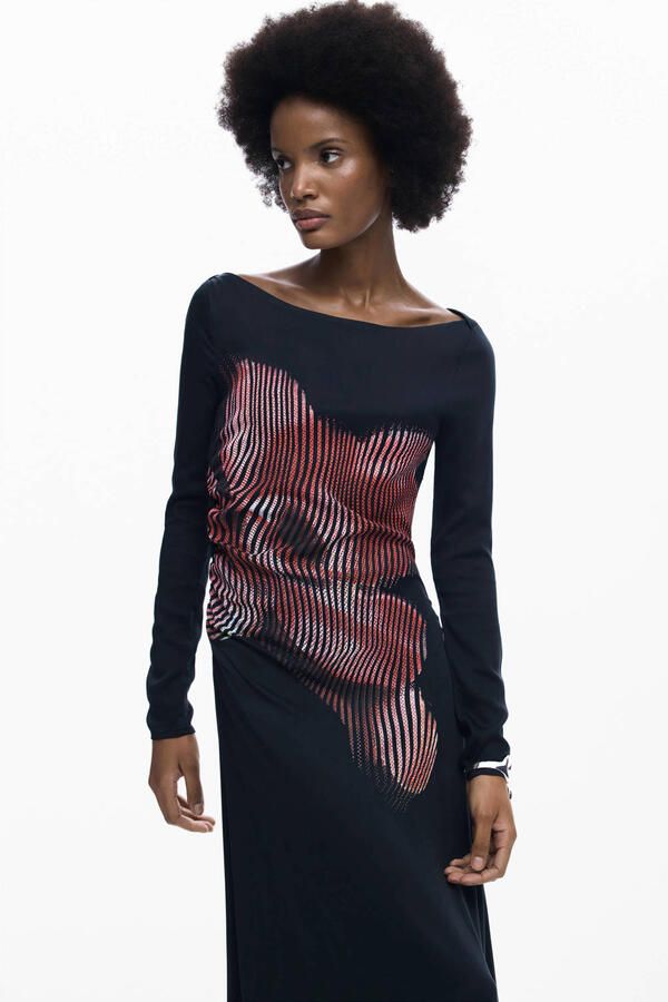 Desigual gebloemde midi jurk zwart