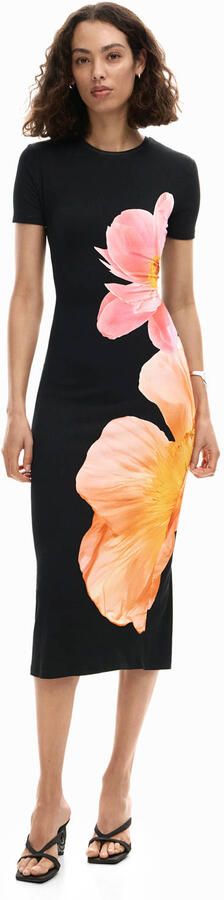 Desigual gebloemde midi jurk zwart - Foto 3