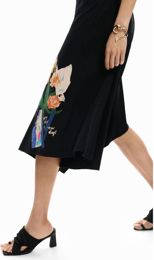 Desigual gebloemde midi jurk zwart - Foto 2