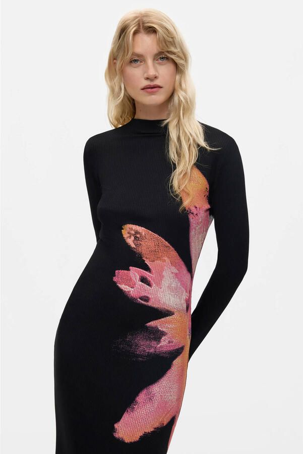Desigual gebloemde midi jurk zwart roze - Foto 2