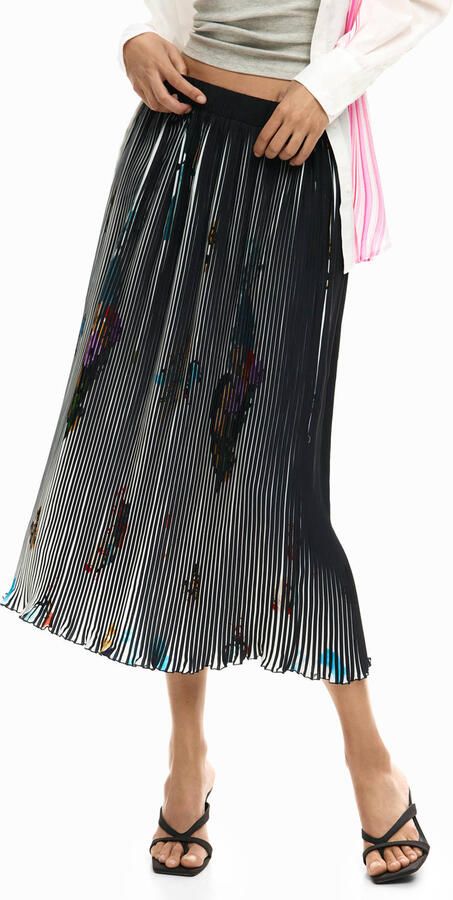Desigual gebloemde midi rok zwart