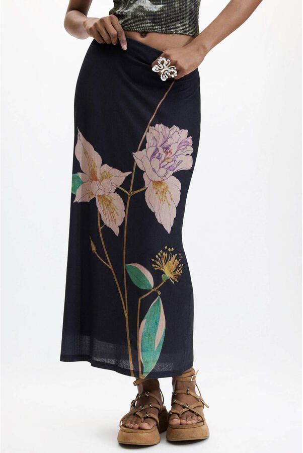 Desigual gebloemde midi rok zwart