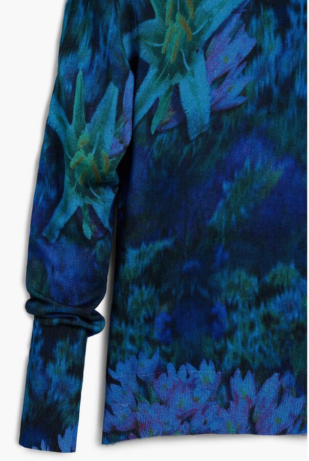 Desigual gebloemde pullover blauw fijn gebreid - Foto 2