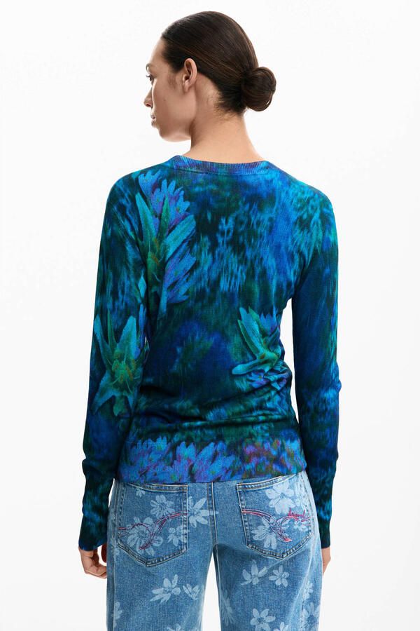 Desigual gebloemde pullover blauw fijn gebreid - Foto 3
