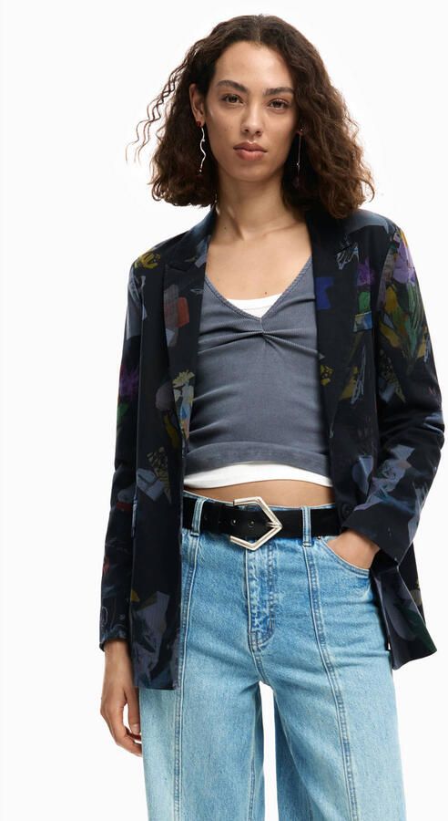 Desigual gebloemde regular blazer zwart