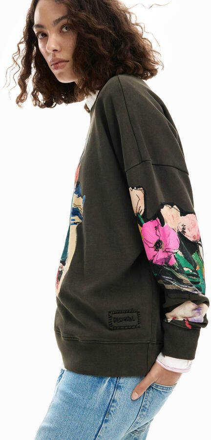 Desigual gebloemde sweater donkerbruin - Foto 2