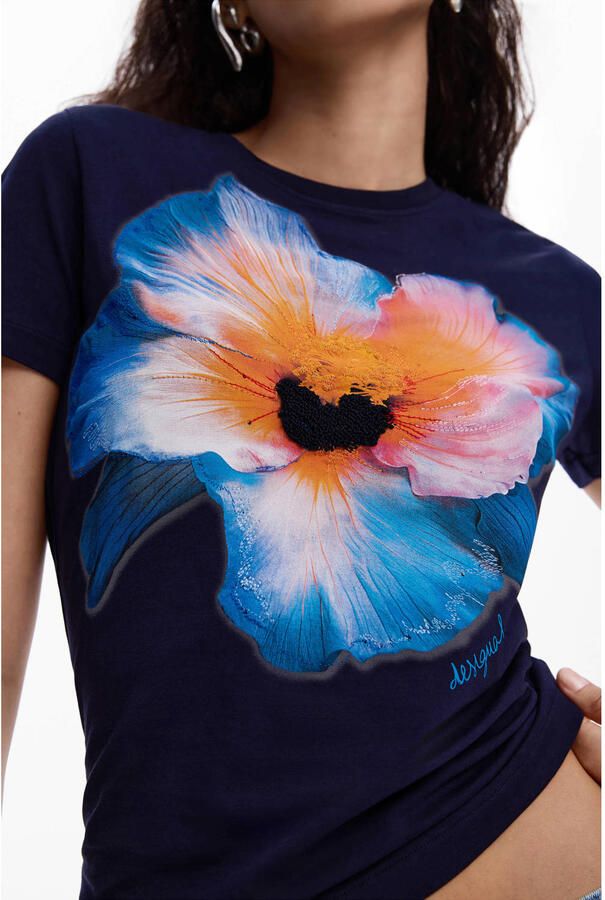 Desigual gebloemde T-shirt donkerblauw - Foto 2