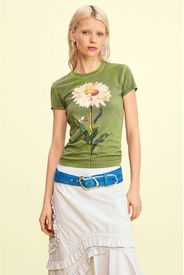 Desigual gebloemde T-shirt groen