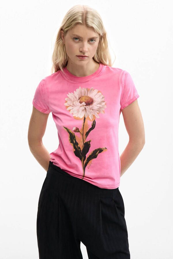 Desigual gebloemde T-shirt roze