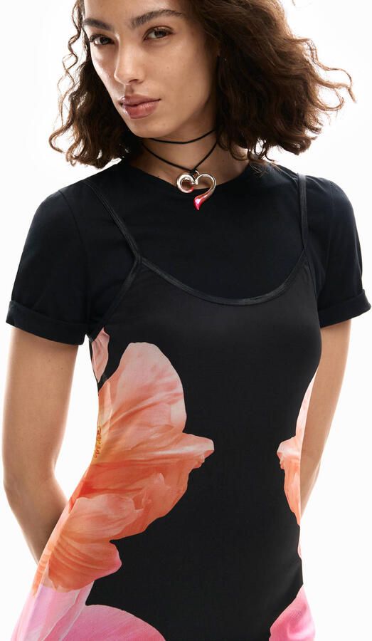 Desigual gebloemde T-shirtjurk korte jurk zwart - Foto 2