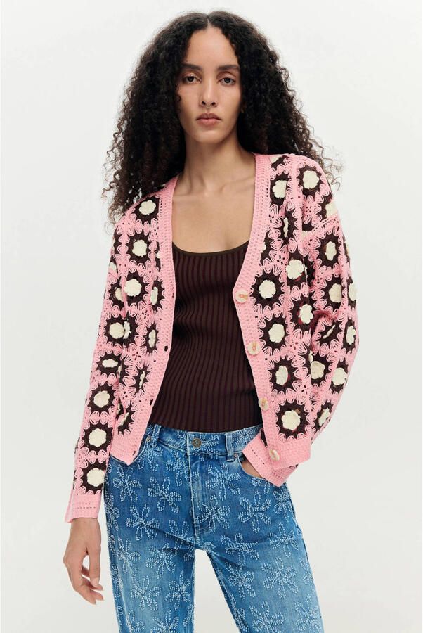 Desigual gebreid vest crochet roze