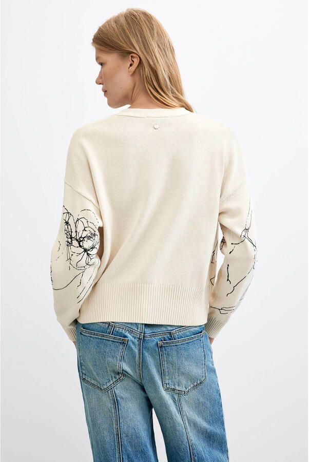 Desigual gebreid vest met print ecru - Foto 3