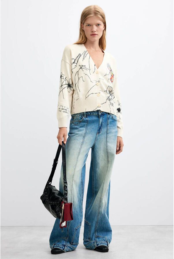 Desigual gebreid vest met print ecru - Foto 2