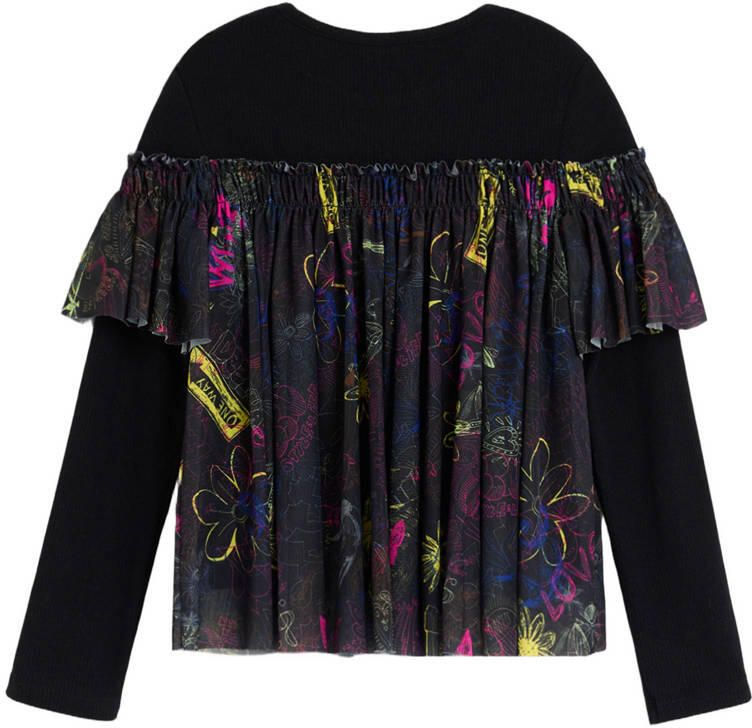 Desigual gebreide top met ruches en print zwart - Foto 2