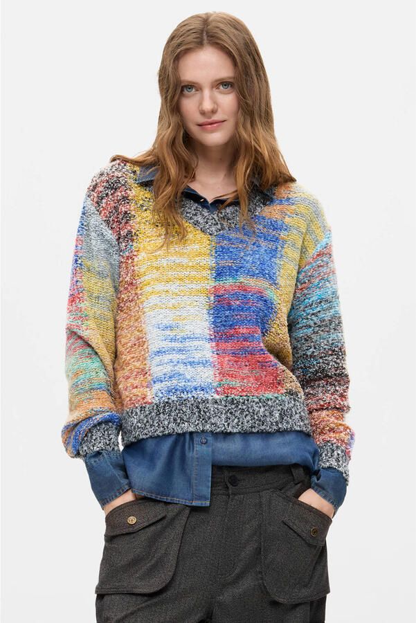 Desigual gebreide trui met print en wol meerkleurig