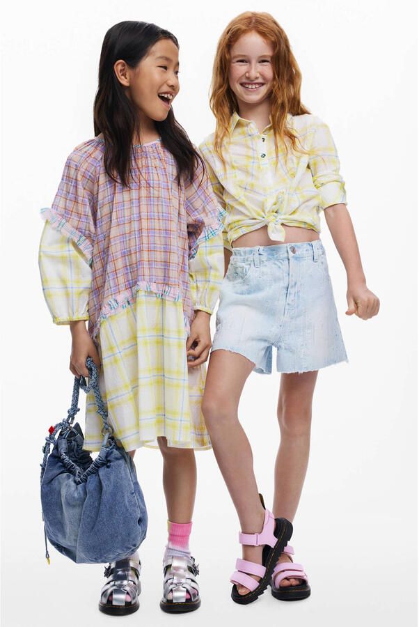 Desigual geruit blouse lichtgeel - Foto 2