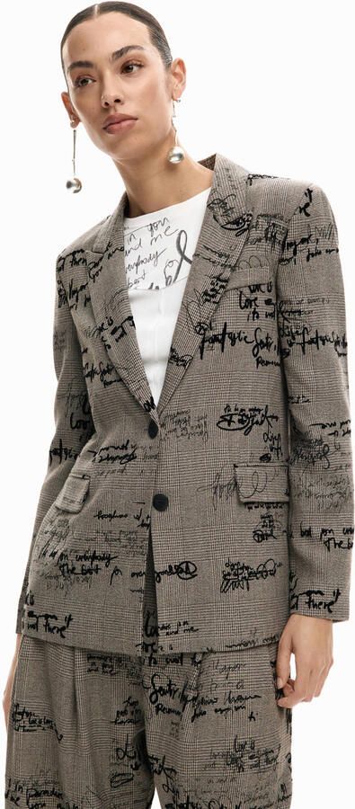 Desigual geruit regular blazer grijs melange