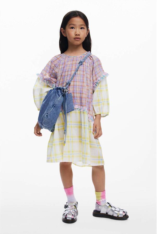 Desigual geruite blousejurk paars - Foto 2