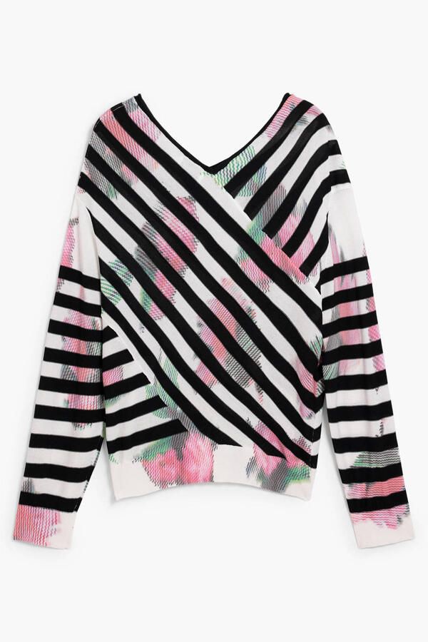 Desigual gestreepte gebloemde off shoulder trui zwart - Foto 2