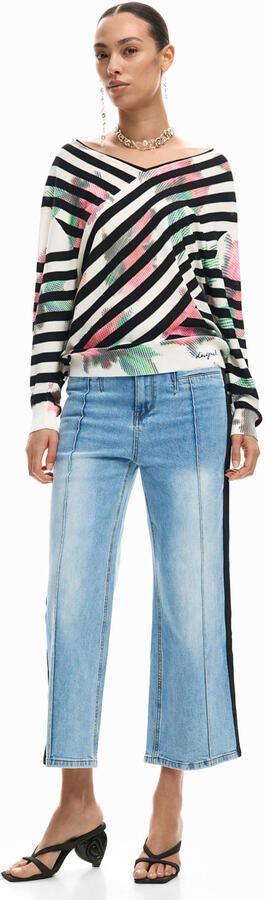 Desigual gestreepte gebloemde off shoulder trui zwart - Foto 3