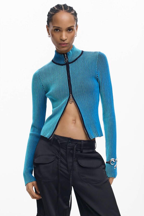 Desigual gestreepte sweatvest blauw rib gebreid