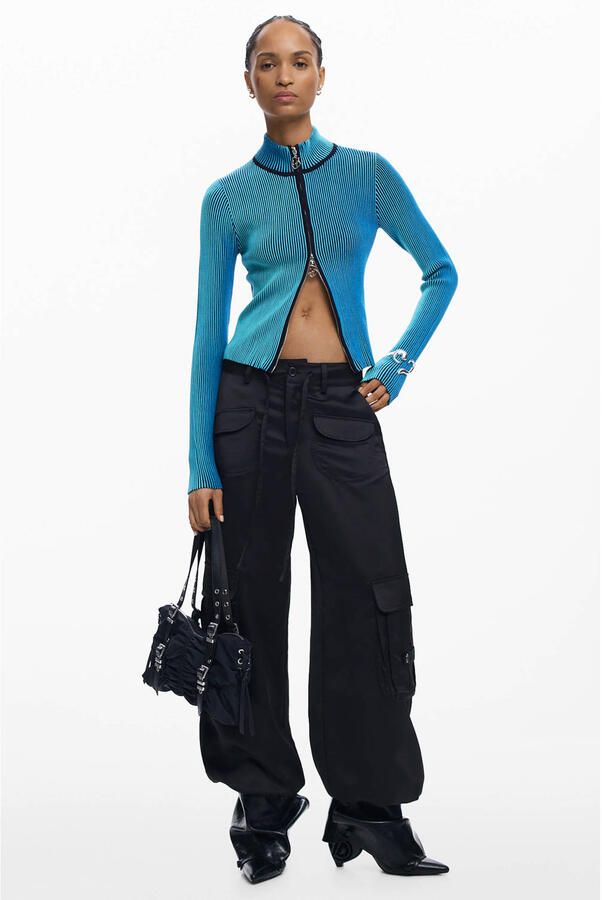 Desigual gestreepte sweatvest blauw rib gebreid - Foto 2