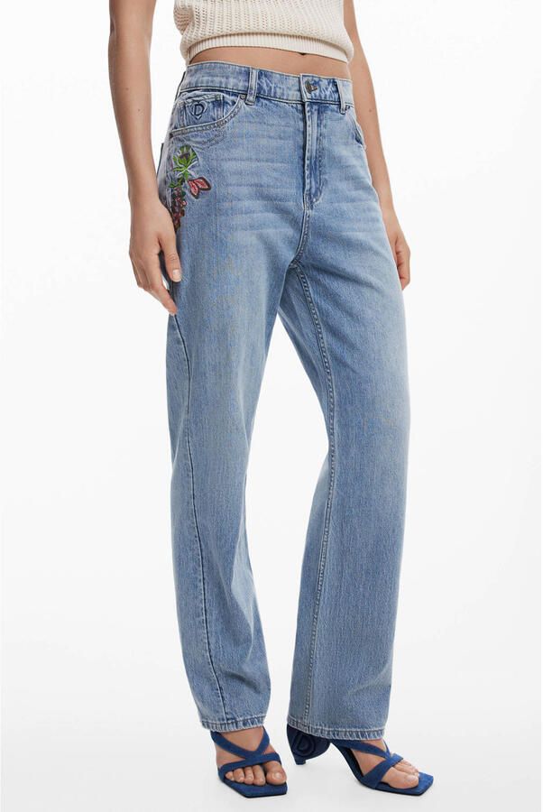Desigual high waist straight leg jeans medium blue denim
