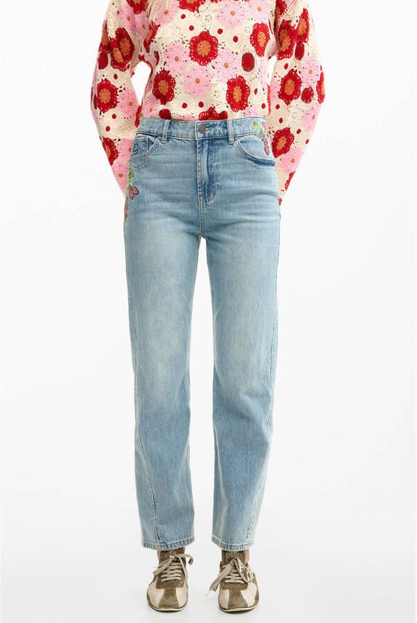 Desigual high waist straight leg jeans medium blue denim - Foto 3