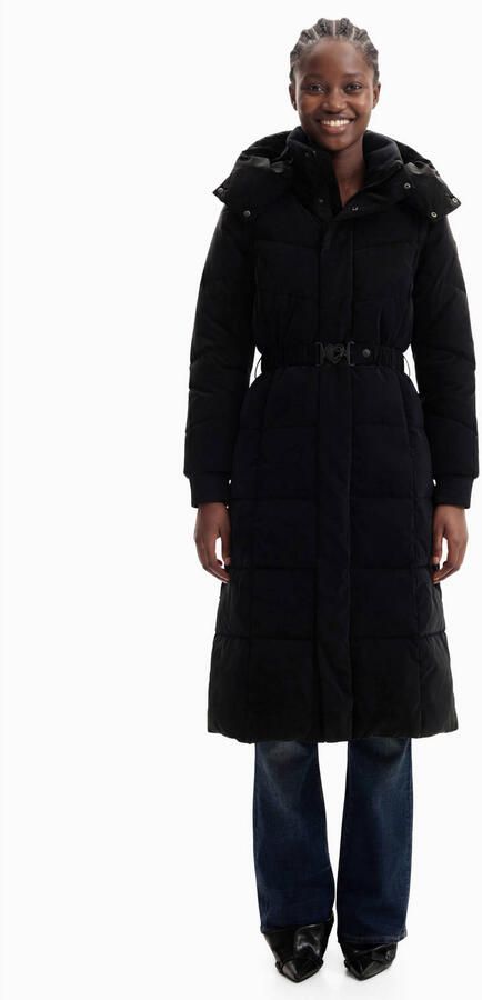 Desigual imitatieleren winterjas met ceintuur zwart