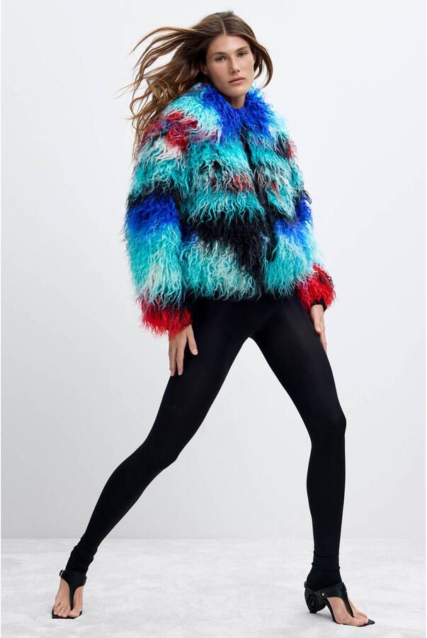 Desigual imitatiebont winterjas met print blauw