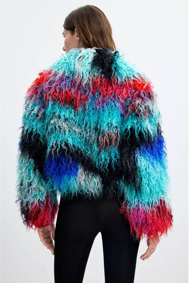 Desigual imitatiebont winterjas met print blauw - Foto 2