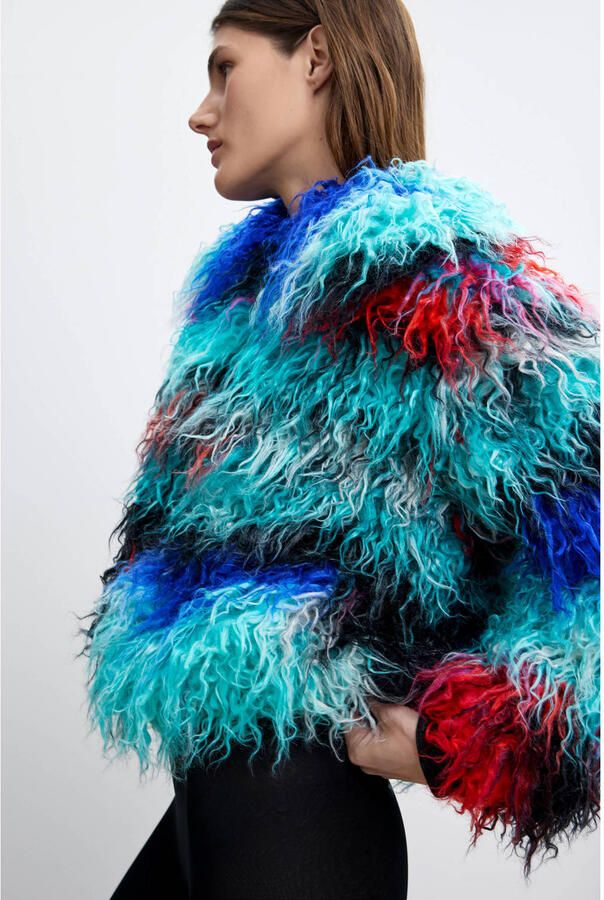 Desigual imitatiebont winterjas met print blauw - Foto 2