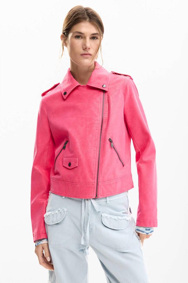 Desigual imitatieleren bikerjack roze