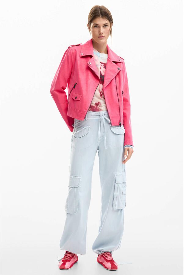 Desigual imitatieleren bikerjack roze - Foto 2