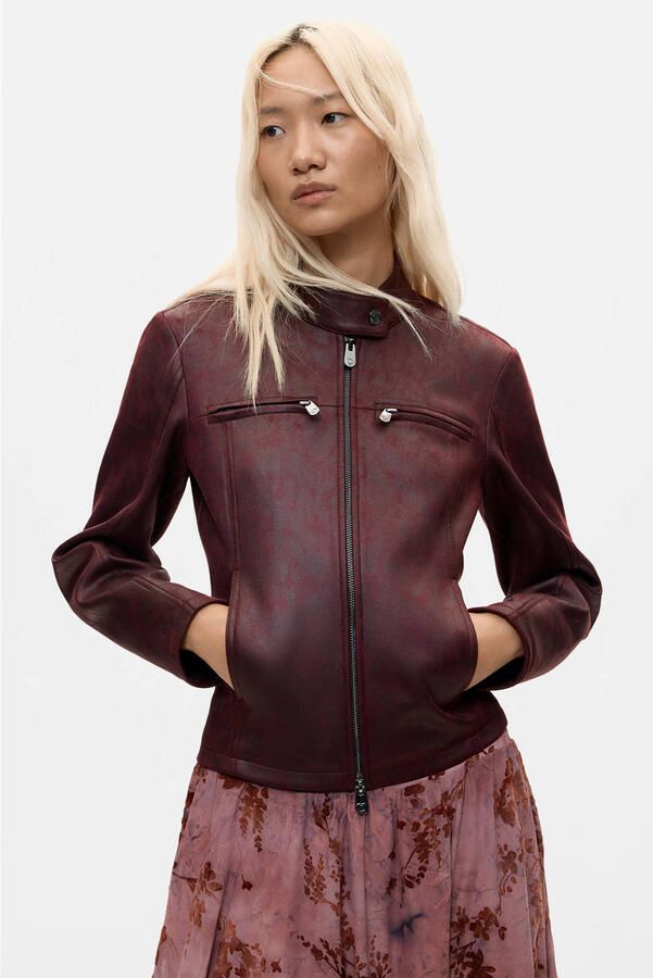 Desigual imitatieleren jas donkerrood