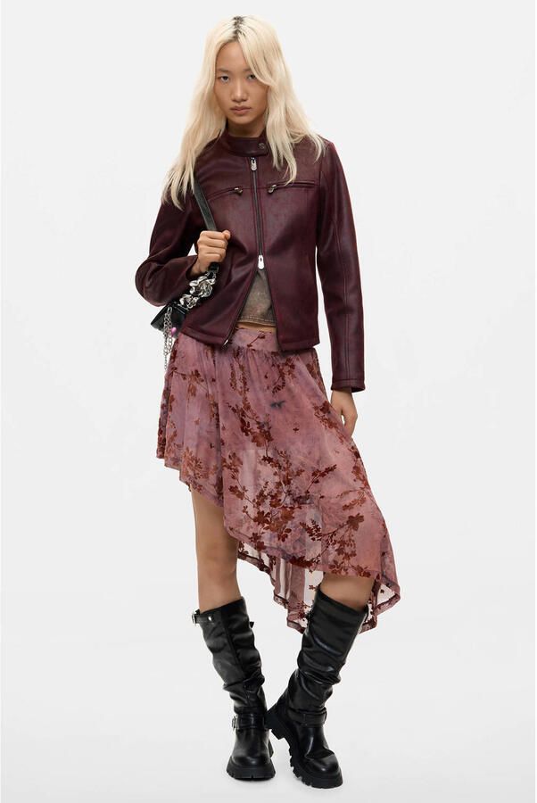 Desigual imitatieleren jas donkerrood - Foto 3