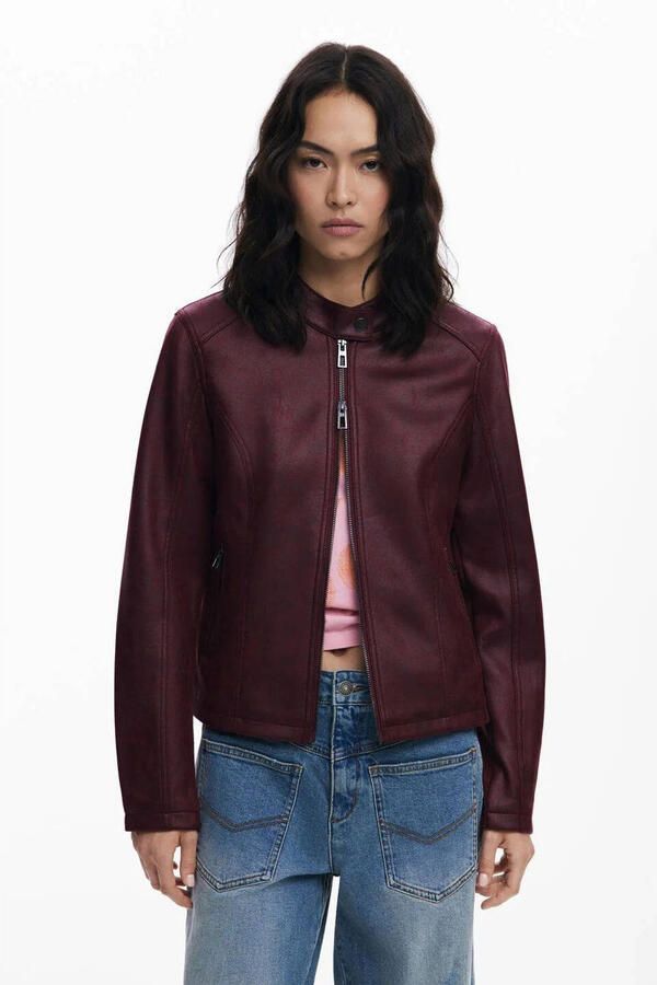 Desigual imitatieleren jas donkerrood