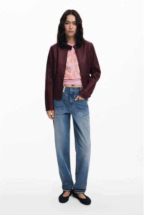 Desigual imitatieleren jas donkerrood - Foto 3