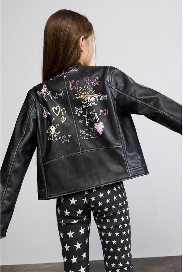 Desigual imitatieleren jas met print zwart - Foto 3