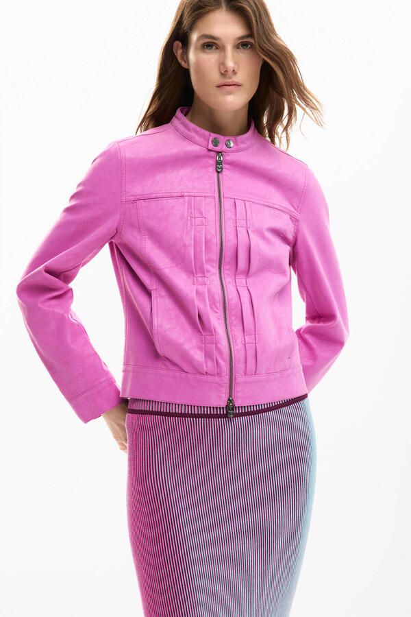 Desigual imitatieleren jas roze - Foto 3