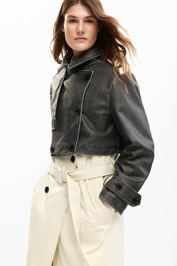 Desigual imitatieleren leren trenchcoat ecru