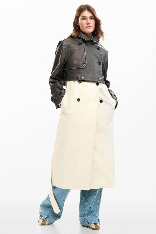 Desigual imitatieleren leren trenchcoat ecru - Foto 3