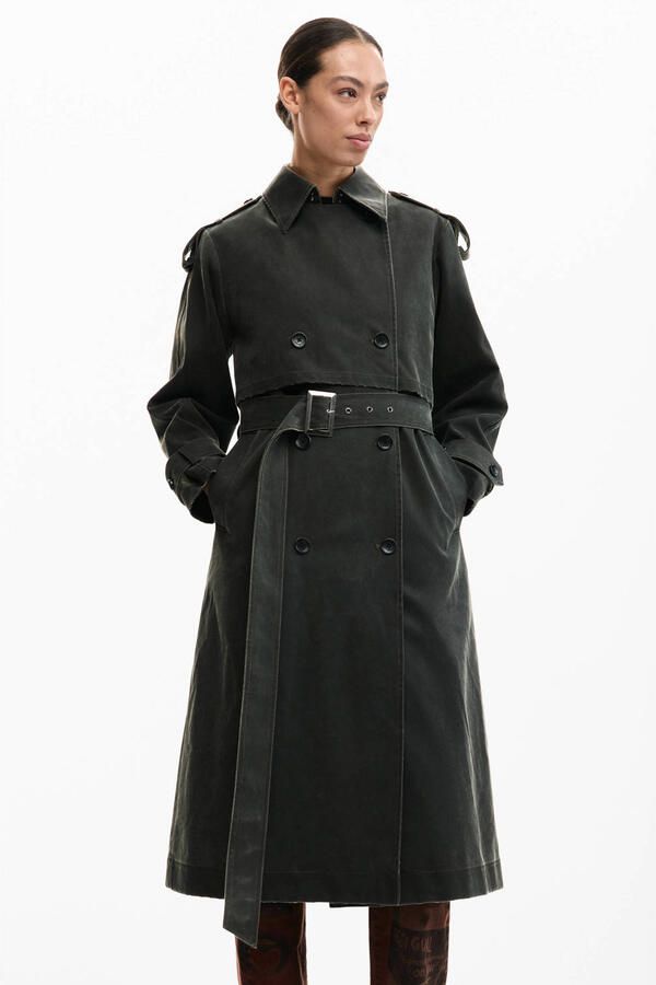 Desigual imitatieleren trenchcoat antraciet