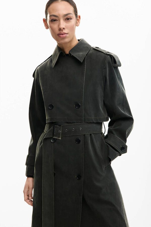 Desigual imitatieleren trenchcoat antraciet - Foto 3